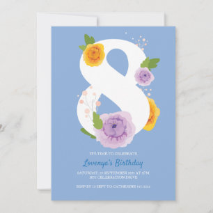 Pretty Watercolor Floral 8th Birthday Party Invite