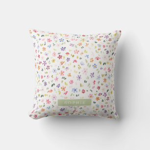 Pretty Watercolor Floral Blooming Custom Name Throw Pillow