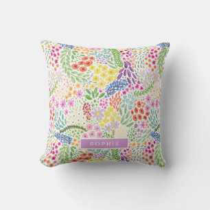 Pretty Watercolor Floral Blooming Custom Name Throw Pillow