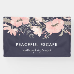 Pretty Watercolor Floral Blush and Navy Banner