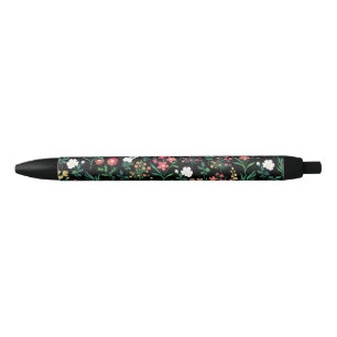 Pretty Watercolor Floral Botanical Black Pattern Ink Pen