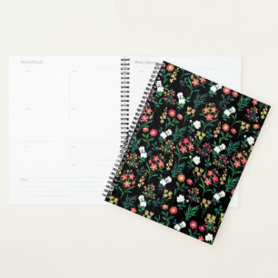 Pretty Watercolor Floral Botanical Black Pattern Planner