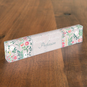 Pretty Watercolor Floral Botanical Pattern Nameplate