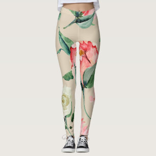 Pretty watercolor Floral cream active-wear Leggings