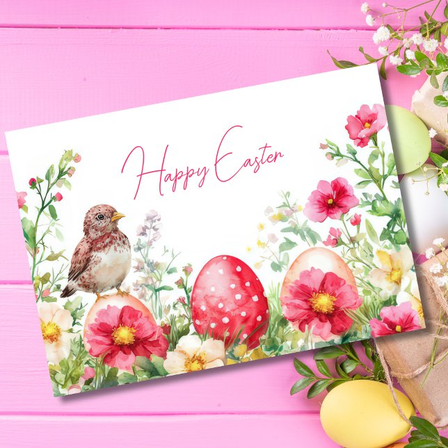 Pretty Watercolor Floral Easter Eggs Holiday Card (Creator Uploaded)