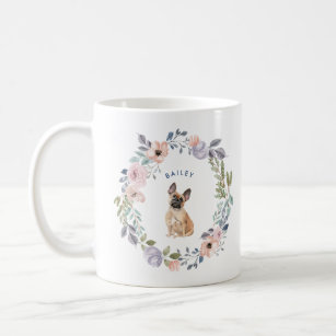 Pretty Watercolor Floral   French Bulldog Dog Coffee Mug