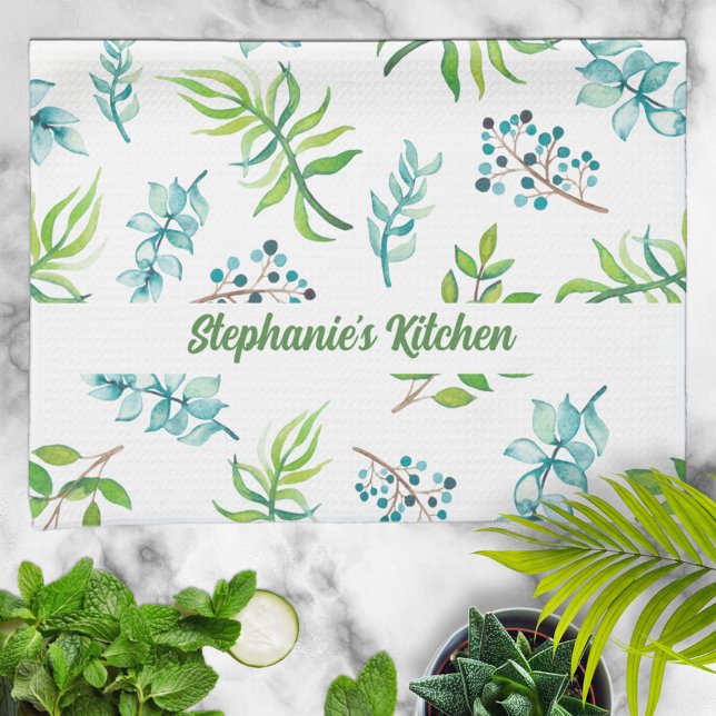 Pretty Watercolor Floral Garden Personalized Kitchen Towel (Creator Uploaded)