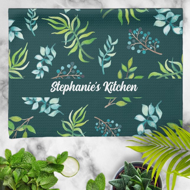 Pretty Watercolor Floral Garden Personalized Kitchen Towel (Creator Uploaded)