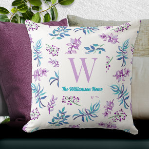 Pretty Watercolor Floral Garden Personalized Throw Pillow