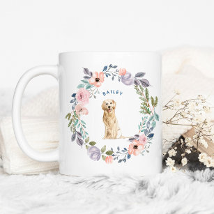 Pretty Watercolor Floral   Golden Retriever Dog Coffee Mug