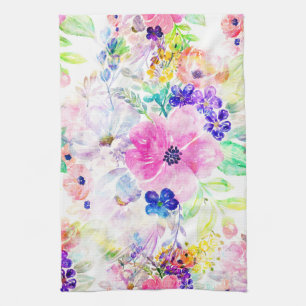 Pretty watercolor floral hand paint design kitchen towel