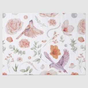 Pretty Watercolor Floral Hummingbird Pattern Tissue Paper