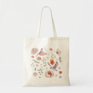 Pretty Watercolor Floral Hummingbird Pattern Tote Bag