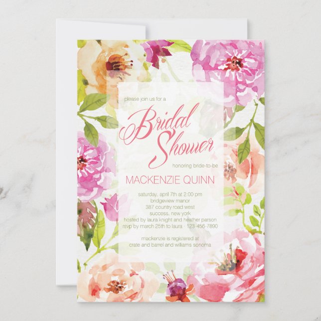 Pretty Watercolor Floral Invitation (Front)