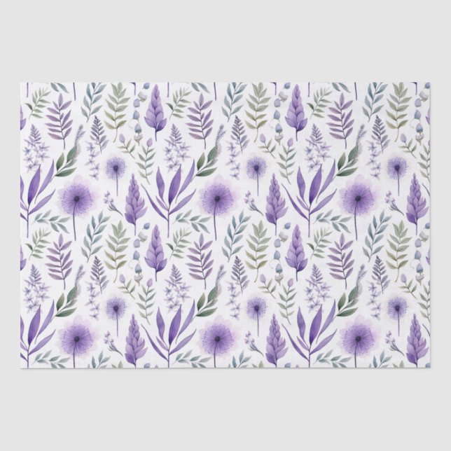 Pretty Watercolor Floral Lavender Purple Botanical Tissue Paper (Front)
