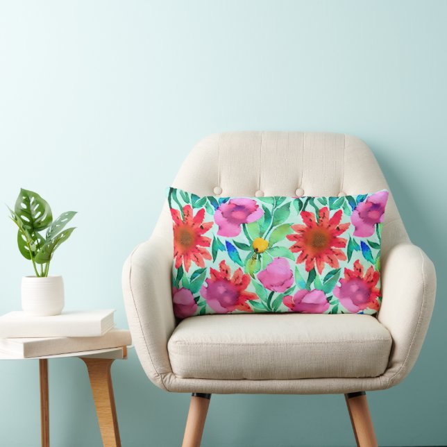 Pretty Watercolor Floral  Lumbar Pillow (Chair)
