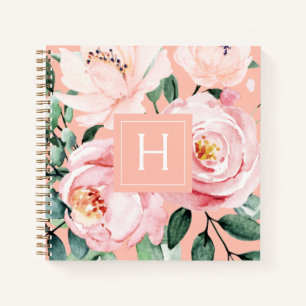 Pretty Watercolor Floral Monogrammed Notebook
