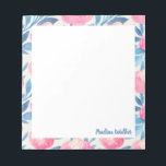 Pretty Watercolor Floral Pattern Pink Blue Name Notepad<br><div class="desc">A pretty floral pattern of cute flowers painted with watercolors in shades of blue and pink,  personalized with your name. Please contact me with any questions or requests.</div>