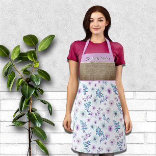 Pretty Watercolor Floral Personalized First Name Apron
