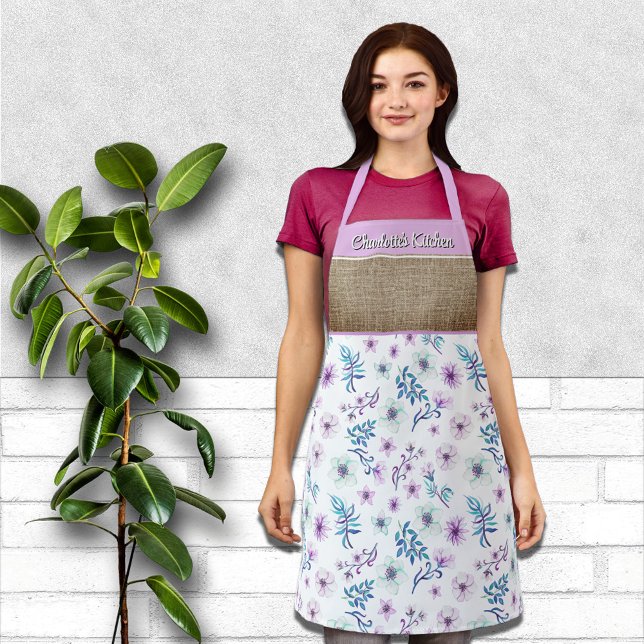 Pretty Watercolor Floral Personalized First Name Apron (Creator Uploaded)