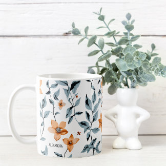 Pretty Watercolor Floral Personalized Name Coffee Mug