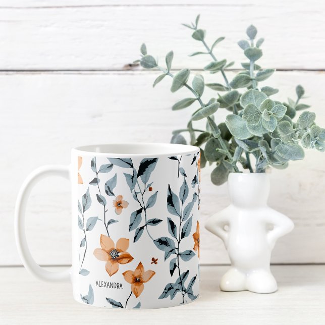 Pretty Watercolor Floral Personalized Name  Coffee Mug (Creator Uploaded)