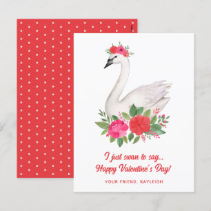 Pretty Watercolor Floral Swan Classroom Valentine Holiday Postcard
