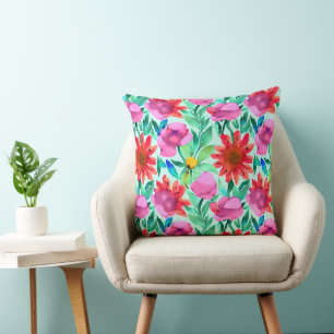 Pretty Watercolor Floral Throw Pillow