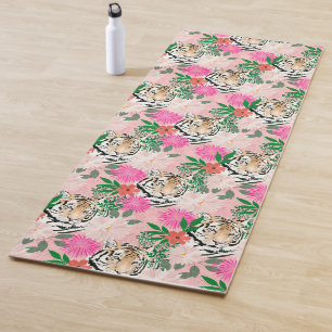 Pretty Watercolor Floral &Tiger Animal Pink Design Yoga Mat