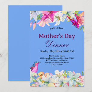 Pretty Watercolor Floral White Mother's Day Dinner Invitation
