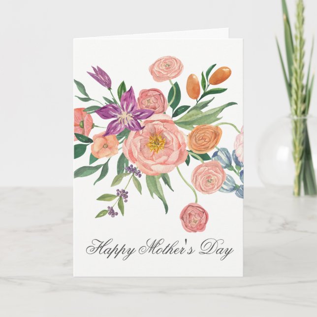 Pretty Watercolor Florals Mothers Day Card (Front)