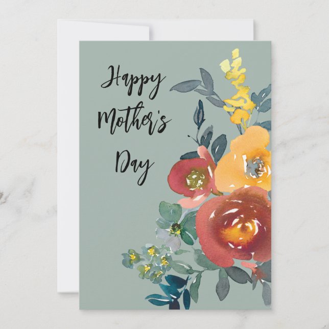 Pretty Watercolor Florals Mothers Day Card (Front)