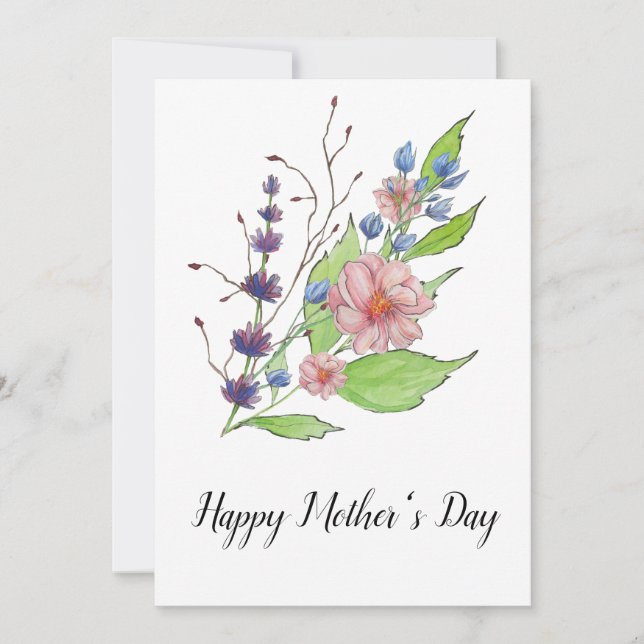 Pretty Watercolor Florals Mothers Day Card (Front)