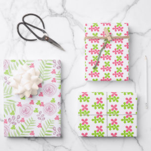 Pretty Watercolor Florals Wrapping Paper Set of 3