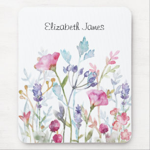 Pretty Watercolor Flowers and Berries Mouse Pad