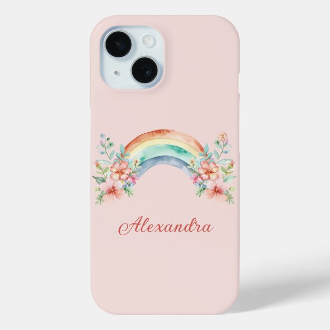 Pretty Watercolor Flowers and Rainbow Case-Mate iPhone Case (Back)