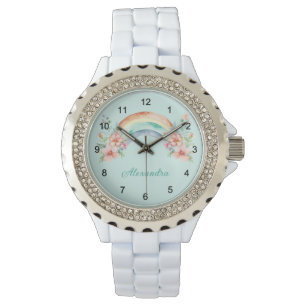 Pretty Watercolor Flowers and Rainbow Watch