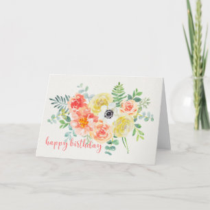 Pretty Watercolor Flowers Birthday Card