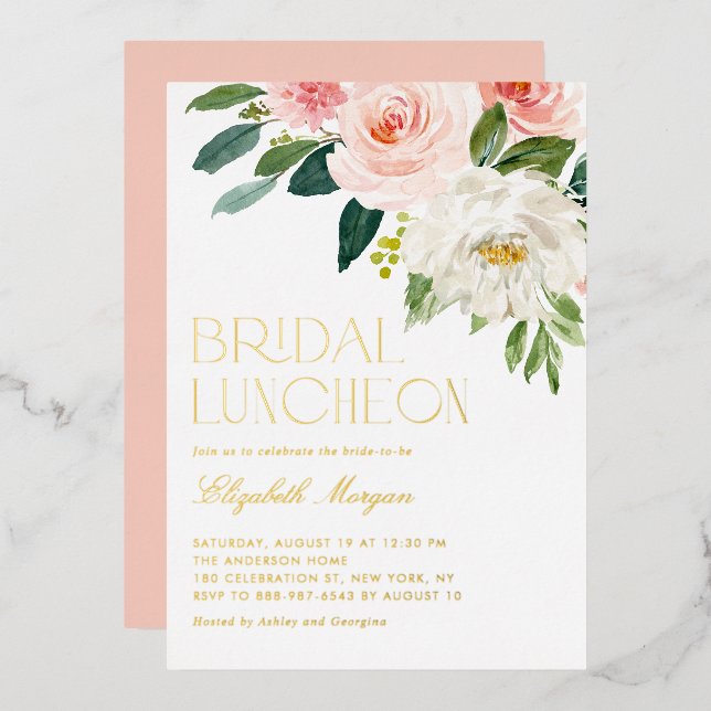 Pretty Watercolor Flowers Garden Bridal Luncheon (Front/Back)
