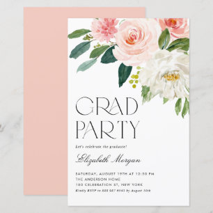 Pretty Watercolor Flowers Graduation Invitation