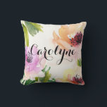 Pretty Watercolor Flowers Personalized Pillow<br><div class="desc">Customization pillow featuring colourful watercolor flowers with modern calligraphy script. This floral pillow will be perfect as a gift or a colourful accent to any room.</div>