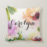 Pretty Watercolor Flowers Personalized Pillow<br><div class="desc">Customization pillow featuring colourful watercolor flowers with modern calligraphy script. This floral pillow will be perfect as a gift or a colourful accent to any room.</div>
