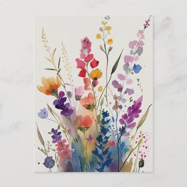 Pretty Watercolor Flowers Postcard (Front)