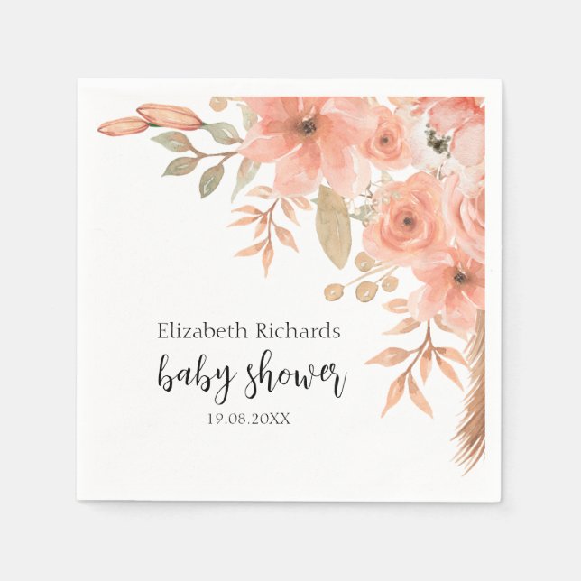 Pretty Watercolor Flowers Spring  Napkin (Front)