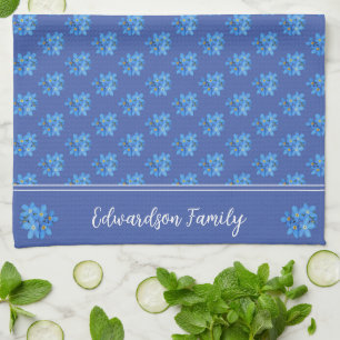 Pretty watercolor forget me not monogram name kitchen towel