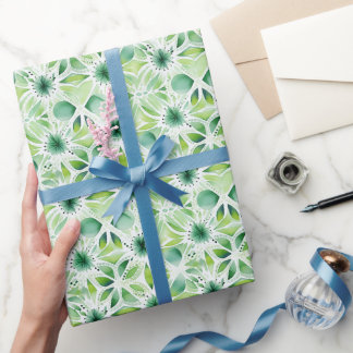 Pretty Watercolor Green Botanical Nature Inspired Wrapping Paper