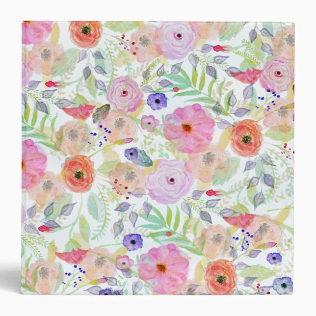 Pretty watercolor hand paint abstract floral binder (Front)