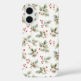 Pretty Watercolor Holly and Berries iPhone 16 Case
