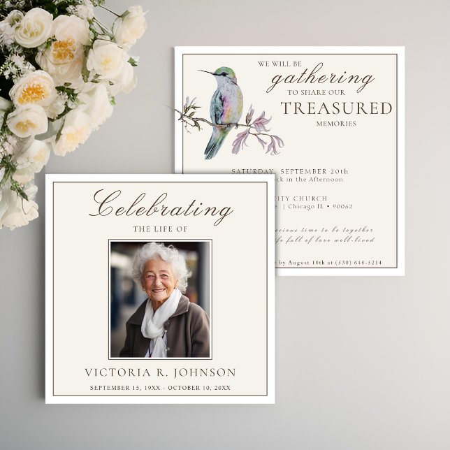 Pretty Watercolor Hummingbird Celebration of Life Invitation (Creator Uploaded)