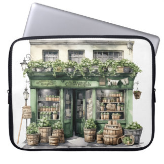 PRETTY WATERCOLOR IRISH THEMED SHOPPE LAPTOP SLEEVE